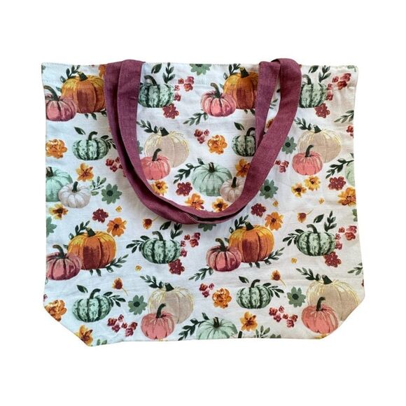 Envouge 100% Printed Canvas Fall Pumpkin Harvest Tote Bag NWT - Picture 3 of 9